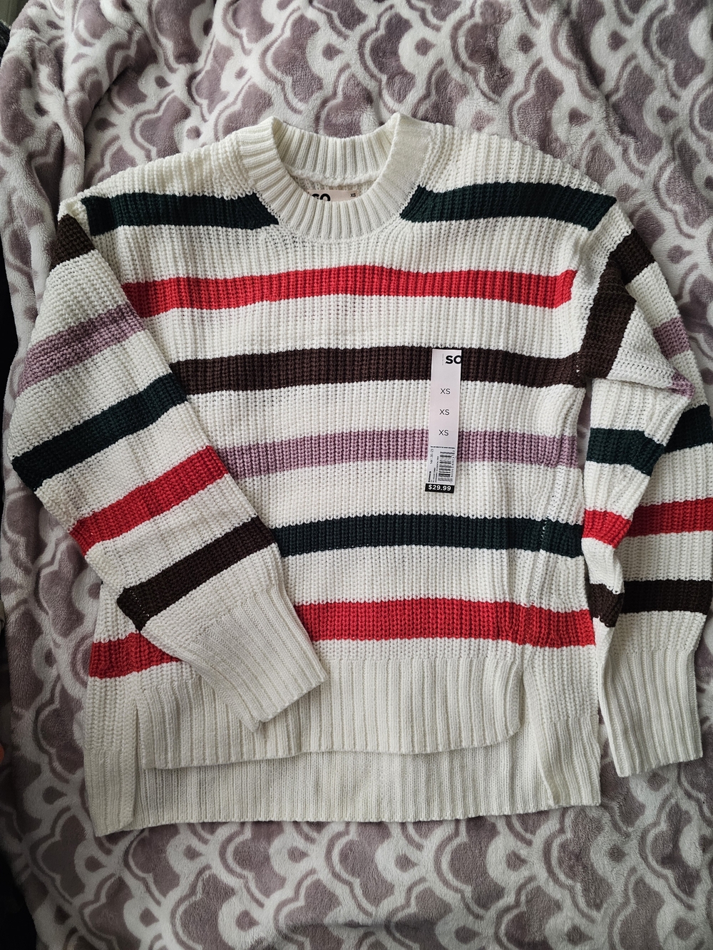 NWT SO Cream Colored Bold Striped Crewneck Sweater - Multicolor